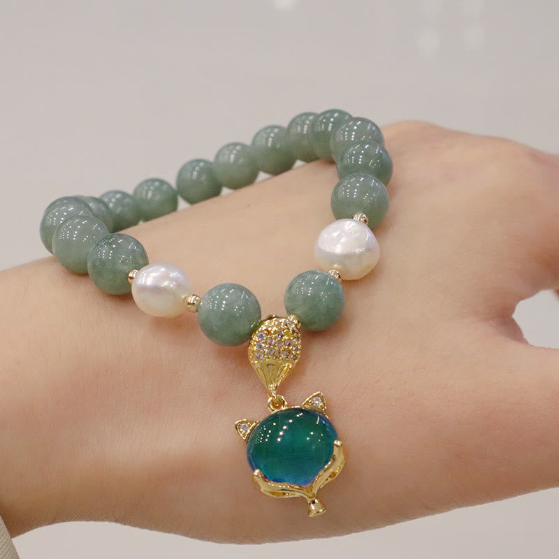 Mythstone Jade Pearl Color-Changing Fox Charm Luck Bracelet