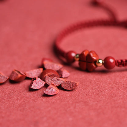 Mythstone Four Leaf Clover Five-petal Flower Cinnabar Blessing Red String Bracelet