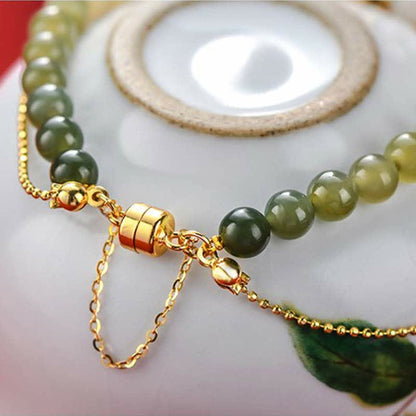 Pulsera de plata de ley 925 con diseño de flor de durazno y jade hetiano natural Mythstone