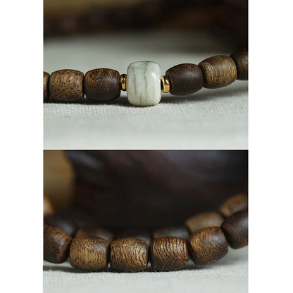 Mythstone 999 Gold Rare Tarakan Agarwood Tibetan Old Spirit Bone Balance Strength Double Wrap Bracelet