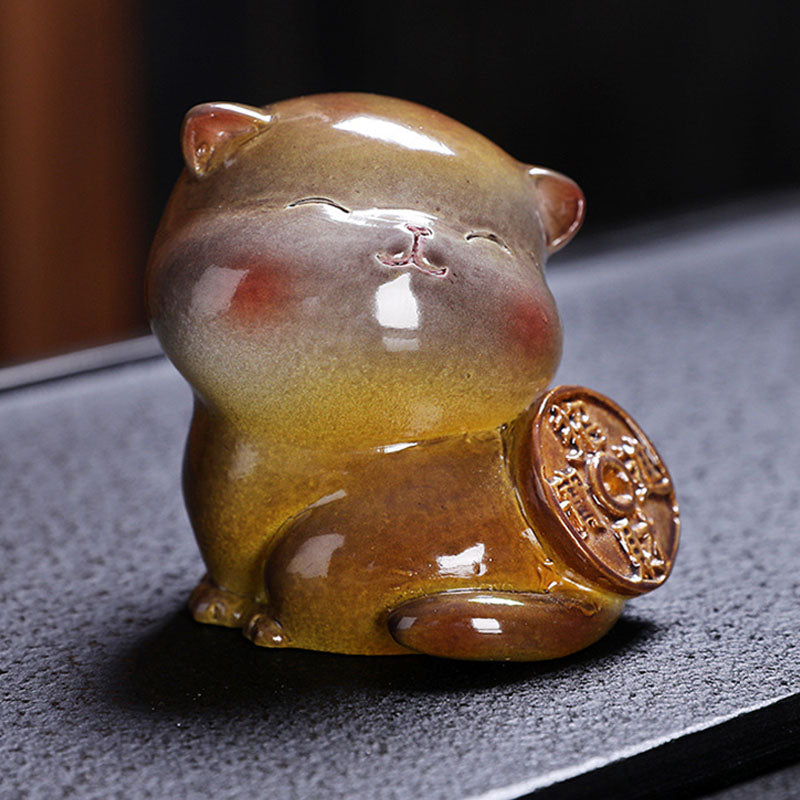 Mythstone Color Changing Cute Mini Cat Resin Tea Pet Wealth Home Figurine Decoration