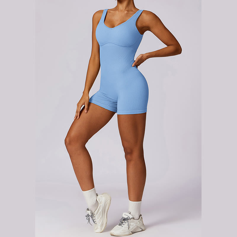 Mythstone Solid Seamless Jumpsuit Romper Sports Fitness Yoga Women Bodysuit