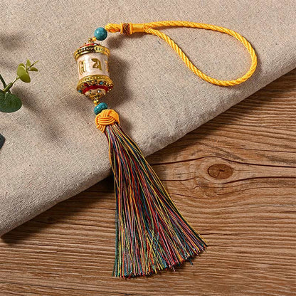 Mythstone Tibet Om Mani Padme Hum Prayer Wheel Colorful Tassels Bag Car Hanging Decoration