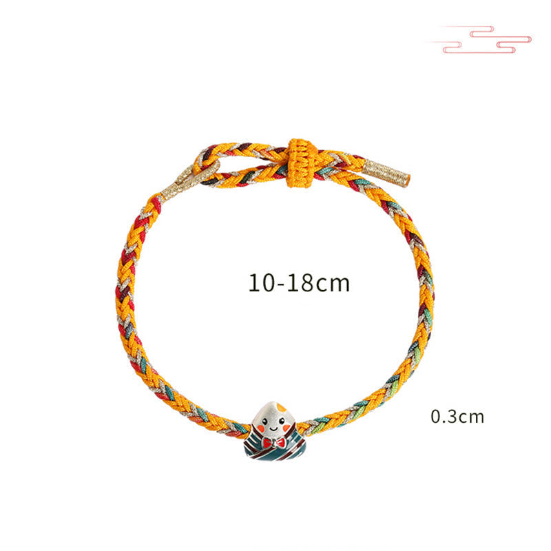 Mythstone 925 Sterling Silver Dragon Boat Festival Zongzi Pattern Luck Handmade Multicolored Rope Child Adult Bracelet