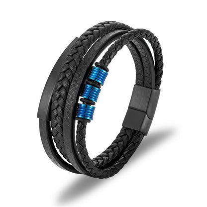 Mythstone Leather Multi-Layer Titanium Steel Balance Braided Magnetic Buckle Bracelet