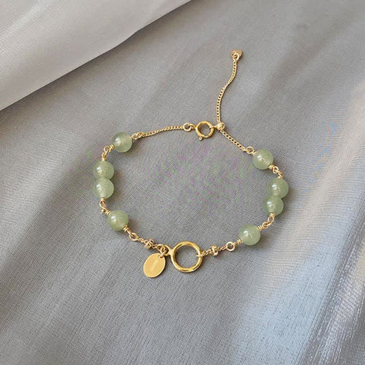 MythStone Unique Natural Hetian Jade 14K Gold filled Luck Beaded Bracelet