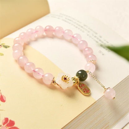 Pulsera de amor cálido con flor de jade de cristal rosa natural Mythstone 