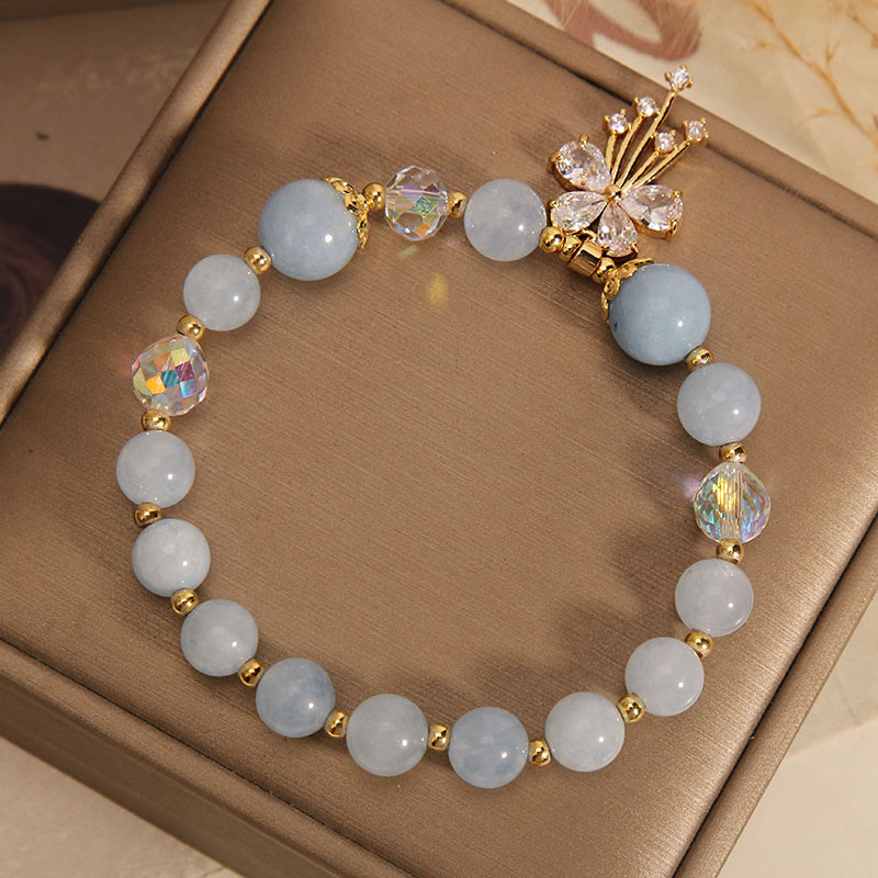 Mythstone Aquamarine Pink Crystal Healing Zircon Butterfly Charm Bracelet