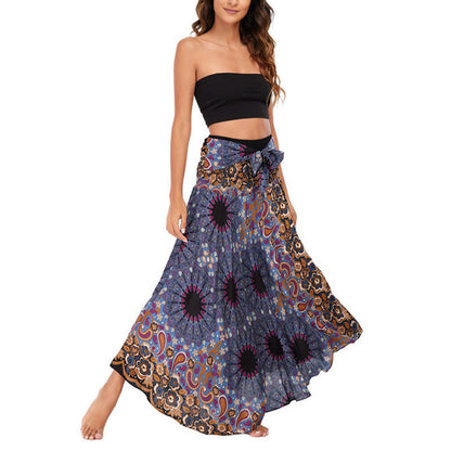 Mythstone Two Style Wear Bohemian Mandala Flower Water Drop Lace-up Skirt Dress