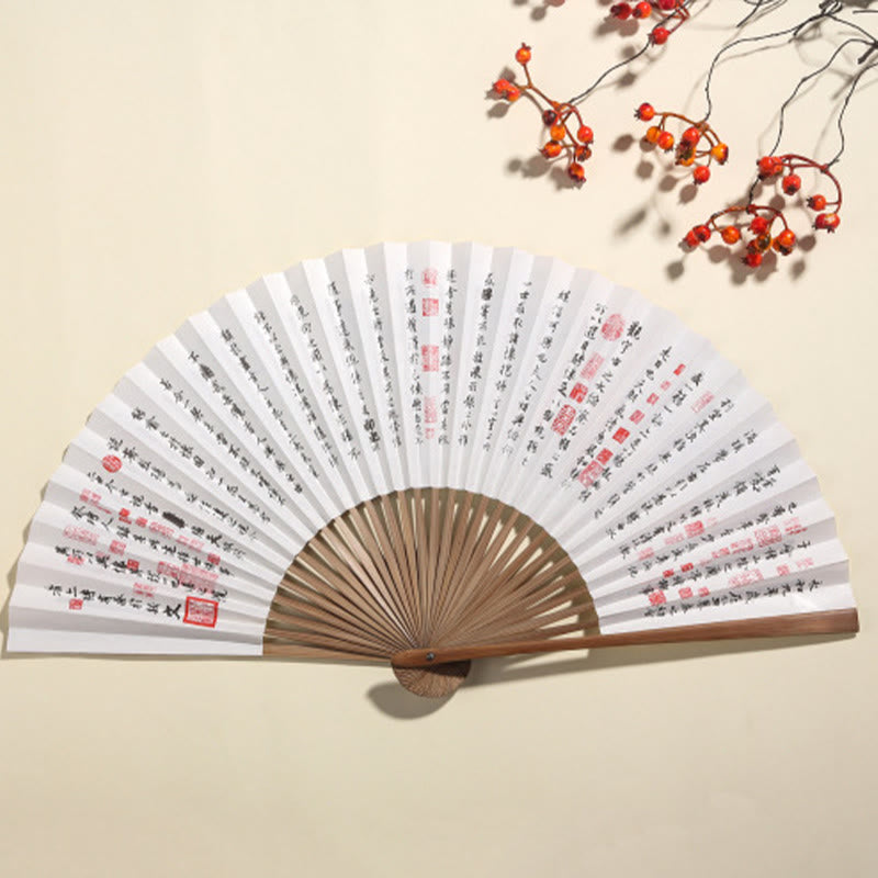 Mythstone Pine Tree Garden Peony Handheld Paper Bamboo Folding Fan 26cm