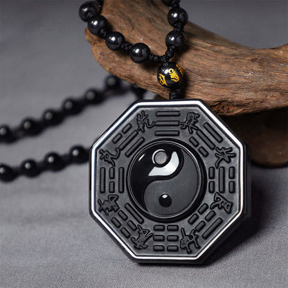 Mythstone Black Obsidian Stone Yin Yang Pendant Necklace