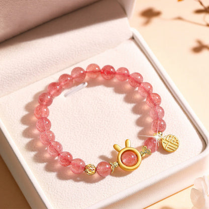 Mythstone Strawberry Quartz Fu Character Pink Crystal Healing Bracelet