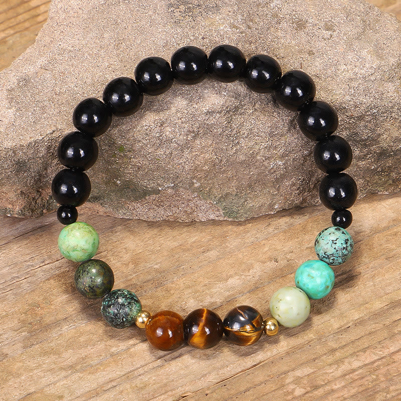 Mythstone 108 Mala Beads Natural Stone Tiger Eye Turquoise Protection Strength Bracelet Necklace