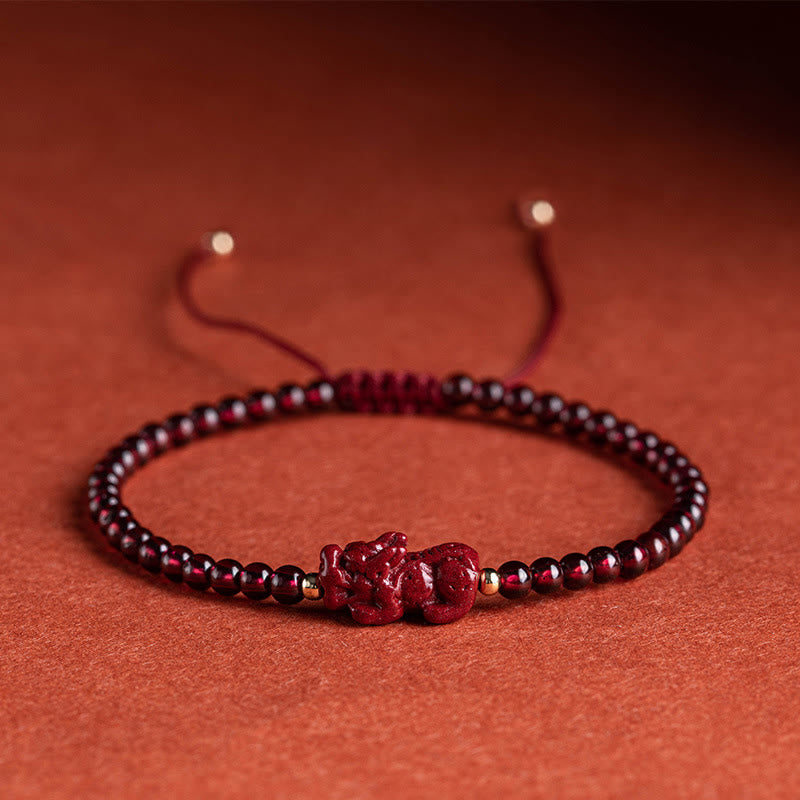 Mythstone Garnet Cinnabar PiXiu Blessing Calm String Bracelet