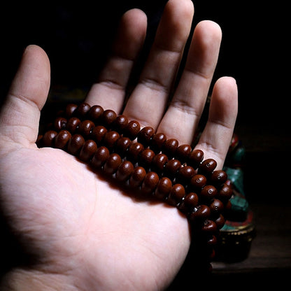 Pulsera de armonía Dorje de cobre con cuentas Dzi de tres ojos y semilla de Bodhi morada de Mythstone Natural Tibet de 108 cuentas Mala