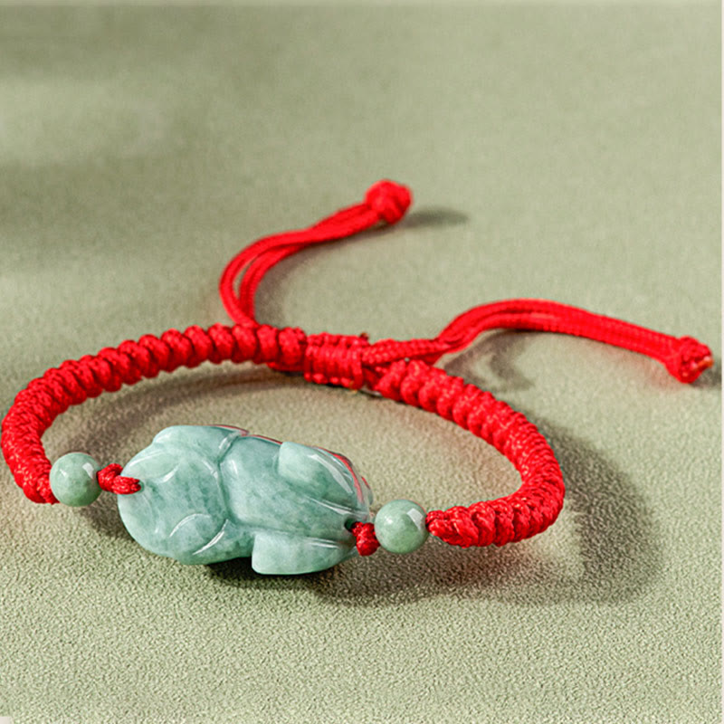 Mythstone Handmade Natural Jade PiXiu Protection King Kong Knot Braided String Bracelet