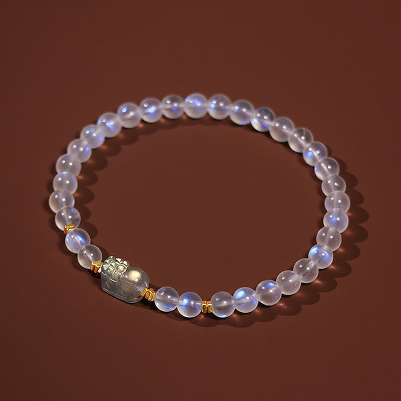 Mythstone 925 Sterling Silver Plated Gold Natural Moonstone PiXiu Healing Bracelet