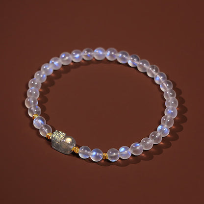 Mythstone 925 Sterling Silver Plated Gold Natural Moonstone PiXiu Healing Bracelet