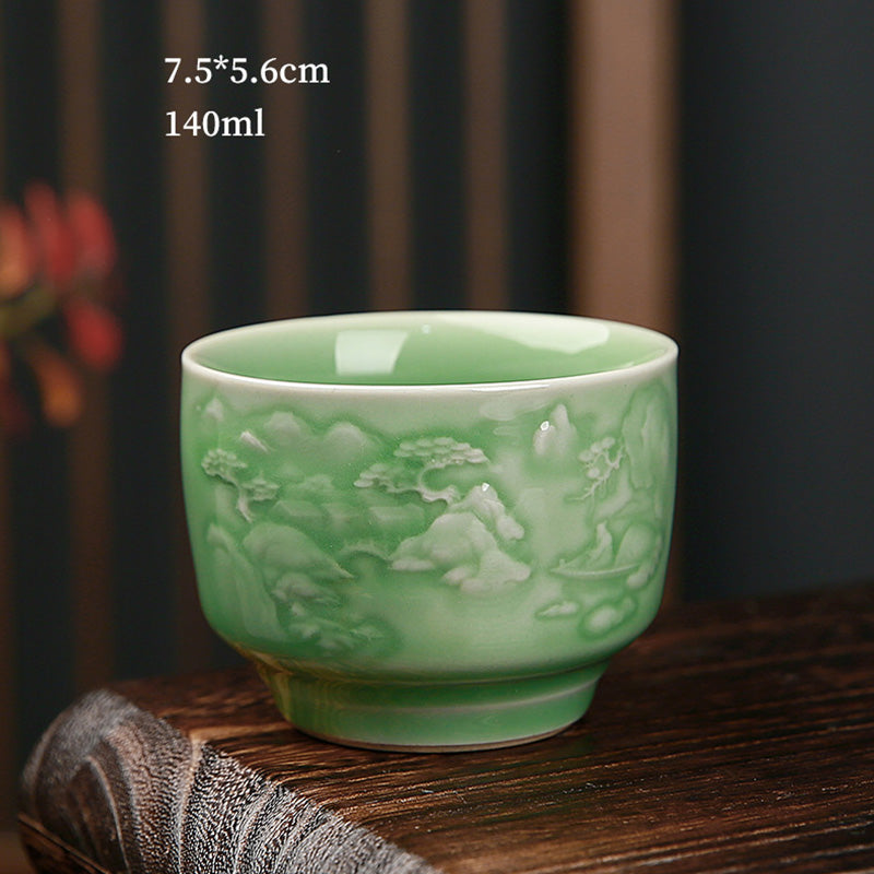 Mythstone Trees Pavilion Mountains Rivers Pine Ceramic Teacup Kung Fu Tea Cup