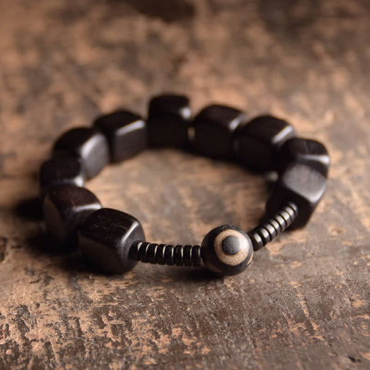 Mythstone Tibetan Ebony Wood Dzi Bead Strength Bracelet