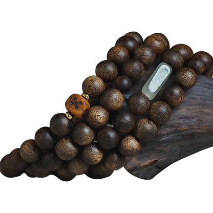 MythStone 108 Mala Beads Brunei Agarwood Hetian Jade Yak Bone Strength Balance Bracelet