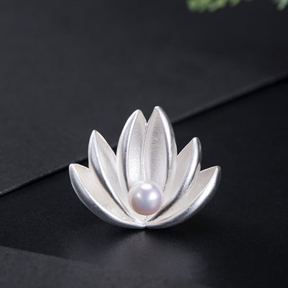 Mythstone 925 Sterling Silver Lotus Flower Pearl New Beginning Brooch