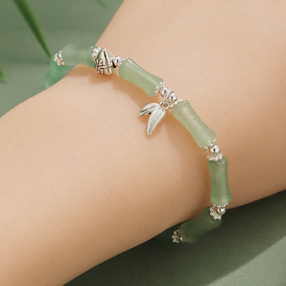 Mythstone Peridot White Jade Strawberry Quartz Green Aventurine Bamboo Fu Character Luck Bracelet