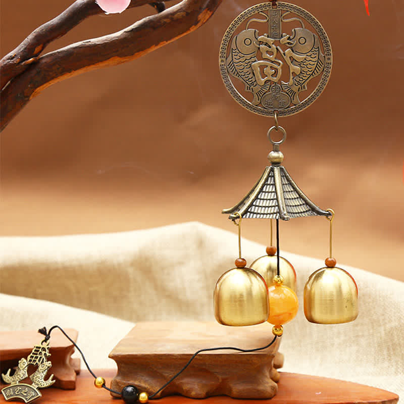 Mythstone Feng Shui Copper Coin Koi Fish Bagua Kirin Wind Chime Bell Luck Wall Hanging Decoration