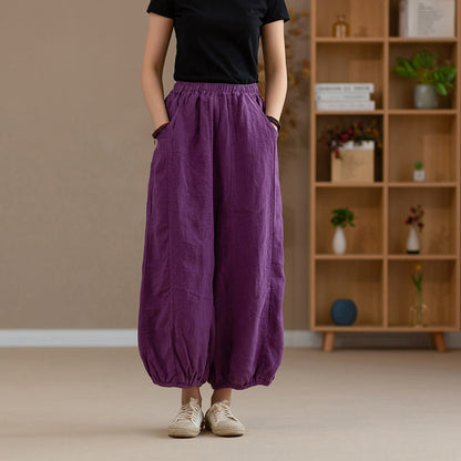 Mythstone Ramie Linen Flexible Waistband Yoga Harem Pants With Pockets