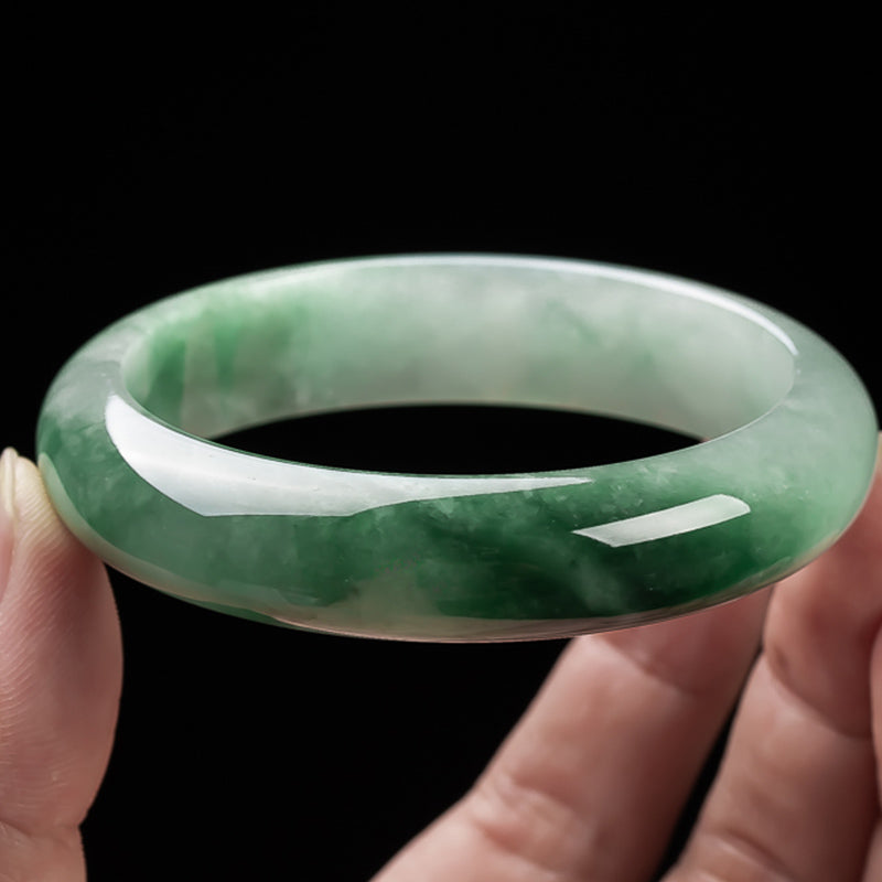 MythStone Natural Jade Fortune Blessing Bangle Bracelet