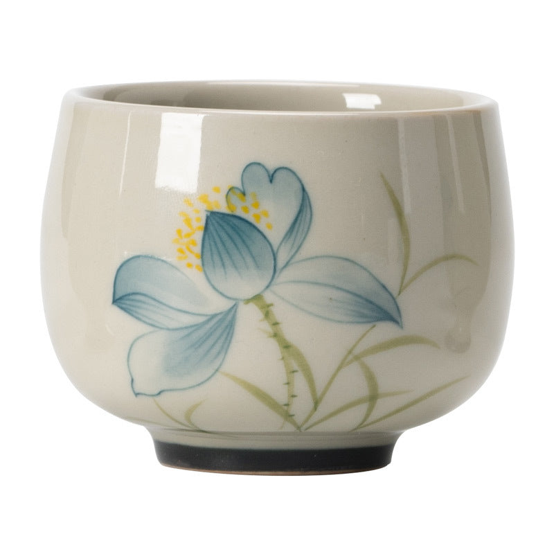 Mythstone Hand Painted Lotus Flower Ceramic Teacup Kung Fu Tea Cup