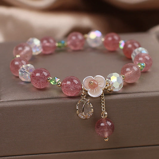 Mythstone Strawberry Quartz Rutilated Quartz Fluorite Flower Healing Bracelet