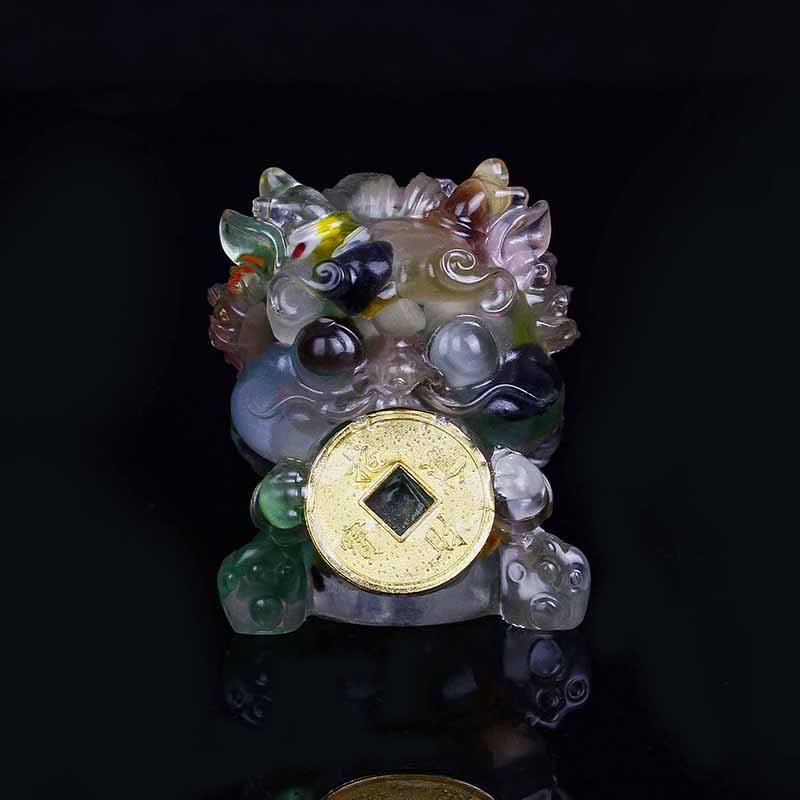 Mythstone Handmade Cute PiXiu Gold Coin Crystal Fengshui Energy Wealth Fortune Home Decoration