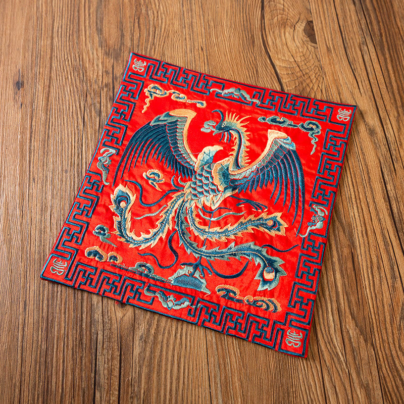 Mythstone Phoenix Dragon Kirin Embroidery Cup Mat Pad Tea Cup Coaster Kung Fu Tea Mat