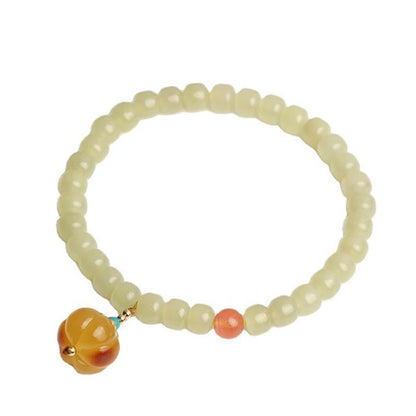 Pulsera de prosperidad con cristal de ágata roja, ámbar y calabaza de jade hetiano natural