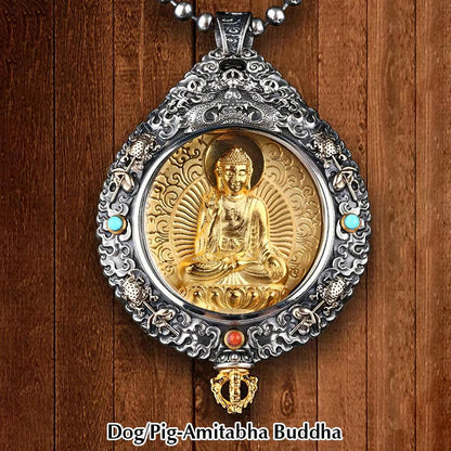 Mythstone Chinese Zodiac Natal Buddha Thangka Nine Palaces Eight Diagrams Wealth Rotatable Necklace Pendant