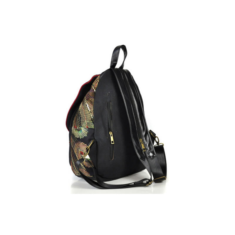 Mythstone Peacock Embroidery Canvas Tassel Backpack