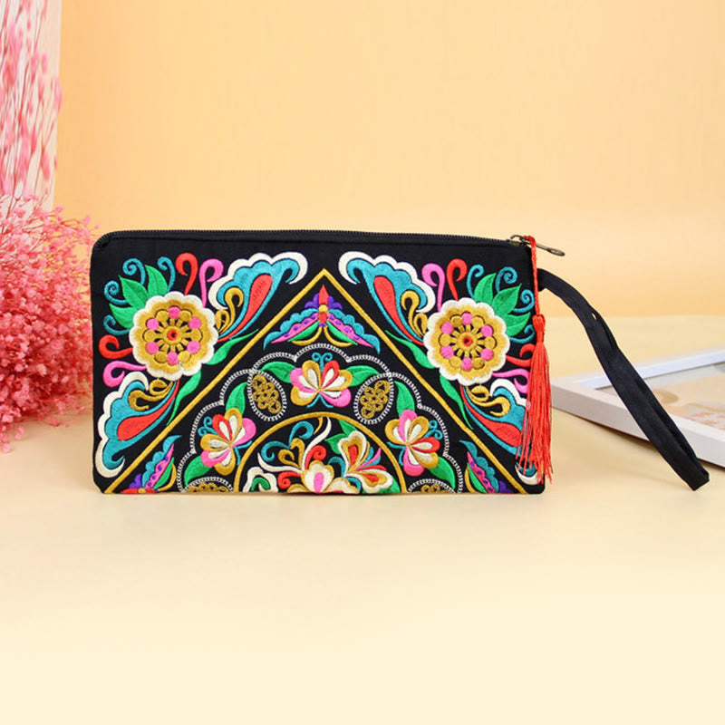 Mythstone Dragon Butterfly Cosmos Flower Embroidery Wallet Shopping Purse