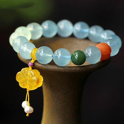 Mythstone Natural Aquamarine Amber Chinese Knotting Charm Peace Bracelet