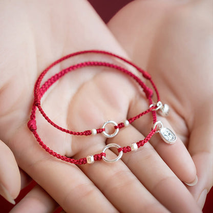 Mythstone 925 Sterling Silver Lucky Fortune Peace Joy Lotus Peace Buckle Red String Bracelet