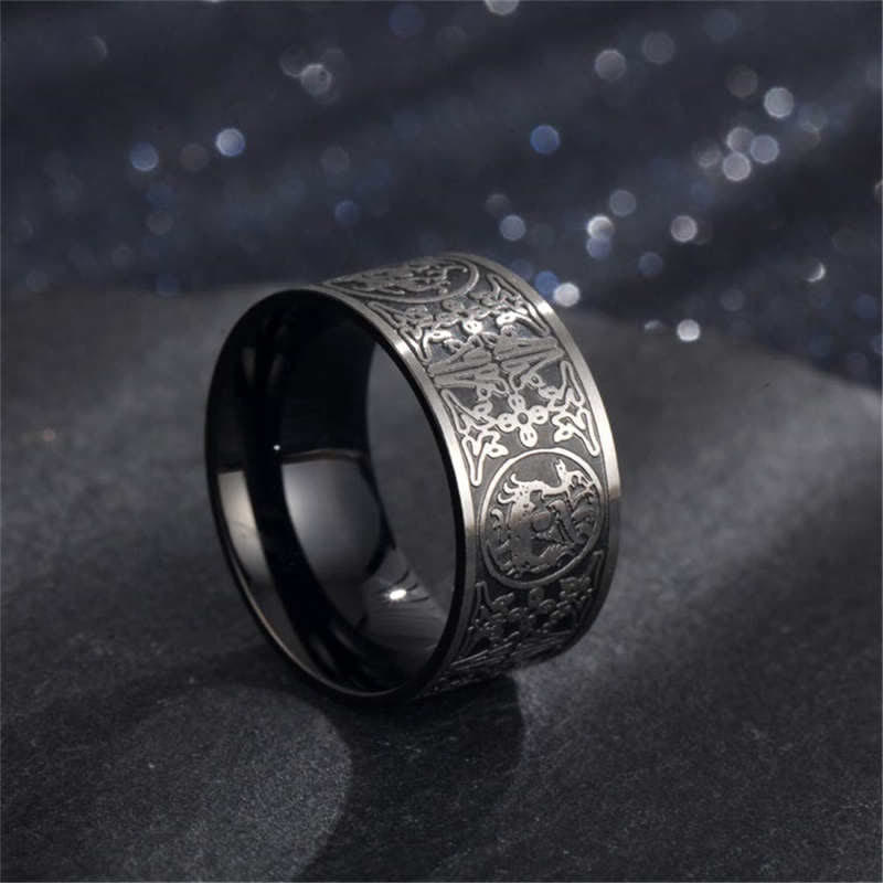 Mythstone Four Guardian Beast Dragon White Tiger Suzaku Basalt Carved Success Luck Ring