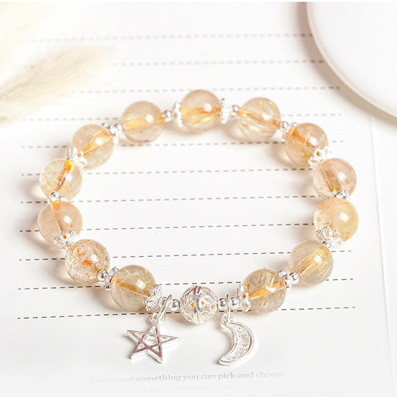 Mythstone 925 Sterling Silver Natural Citrine Happiness Moon Star Charm Bracelet