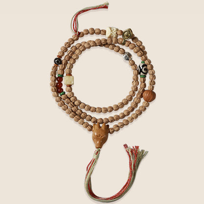 MythStone 108 Beads Bodhi Seed Red Agate Deer Head Wisdom Mala Bracelet