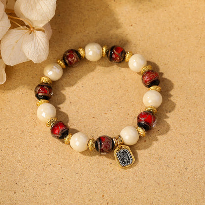 Mythstone Tibetan Zakiram Goddess of Wealth Charm Liuli Glass Incense Ash Porcelain Bead Protection Bracelet