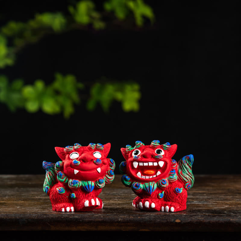 Mythstone Small Pair of Lion Fu Foo Dogs Ward Off Evil Protection Home Resin Decoration