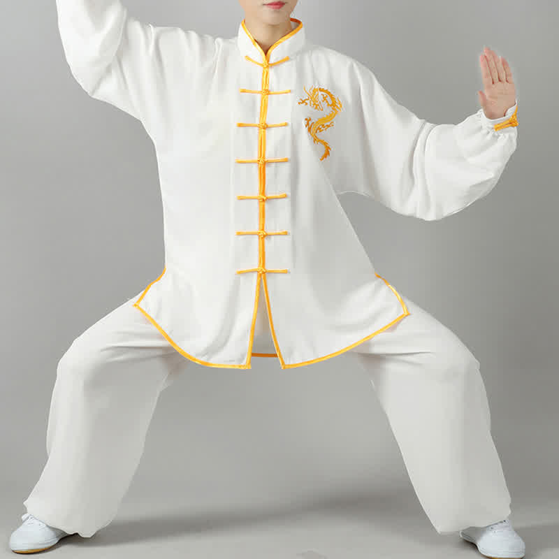 Mythstone Dragon Embroidered Qi Gong Zen Spiritual Practice Meditation Prayer Uniform Unisex Clothing Set