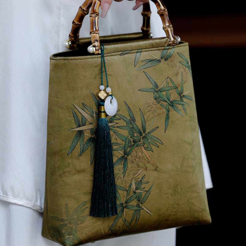 Mythstone Yellow Green Bamboo Leaves Bamboo Handles Handbag