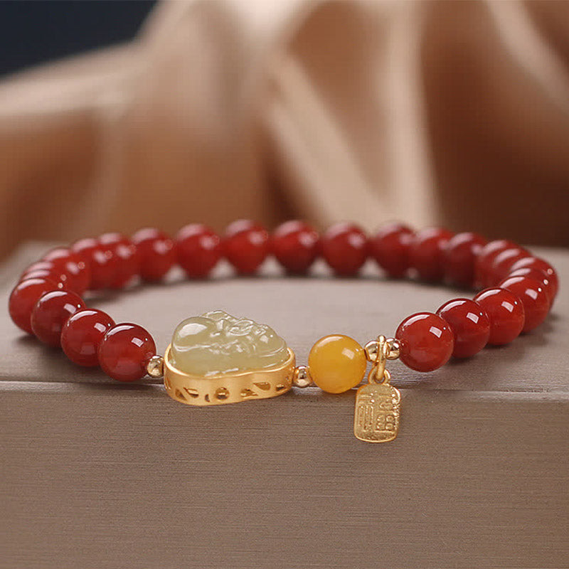 MythStone Laughing Buddha Red Agate Jade Confidence Bracelet