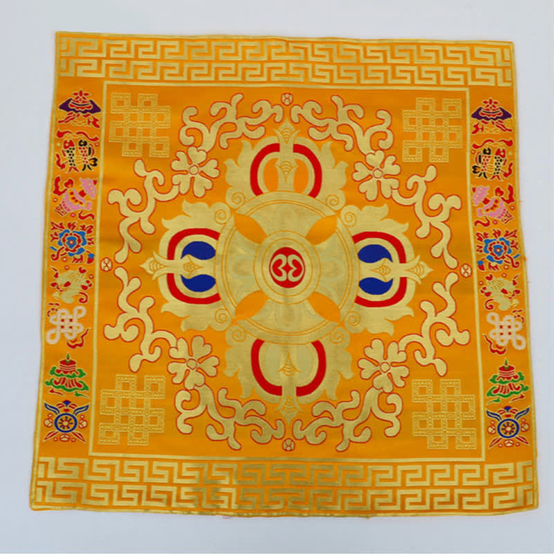 Mythstone Flower Endless Knot Prayer Altar Mat Healing Meditation 8 Auspicious Symbols Mat Table Runner