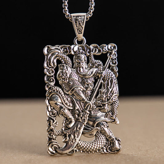 Mythstone Guan Gong Dragon Auspicious Clouds Wealth Necklace Pendant